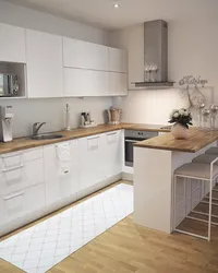 Молочная кухня с деревянной столешницей фото