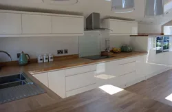 Dairy kitchen with wooden countertop photo