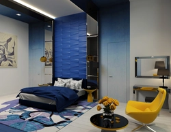 Bedroom interior yellow blue