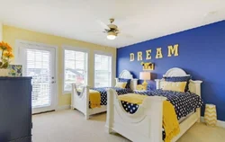 Bedroom interior yellow blue