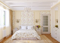 Bedroom design with flower on the wall