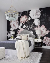 Bedroom design with flower on the wall