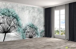 Qonaq otağının interyerində dandelions ilə divar kağızı