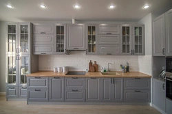 Gray enamel kitchen in the interior