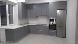 Gray enamel kitchen in the interior