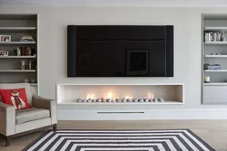 Electric fireplace in the bedroom interior