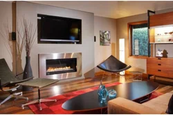 Electric fireplace in the bedroom interior