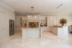 Marble floor in the interior of the kitchen living room