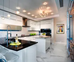 Marble floor in the interior of the kitchen living room