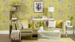 Living room interior with colored wallpaper