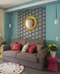 Living Room Interior With Colored Wallpaper