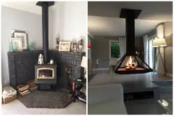 Cast iron fireplace in the living room interior