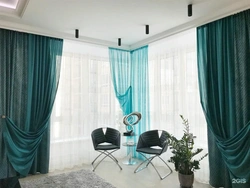 Emerald curtains in the living room real photos
