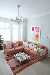 Pink sofa in the living room interior