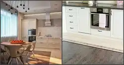 Mətbəx qonaq otağı döşəmə kafel və laminat şəkil