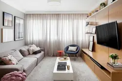 Photo of furniture in a rectangular living room