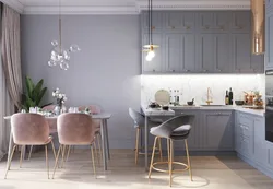 Gray walls in the kitchen interior wood