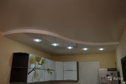 Two-Level Ceiling With Lighting In The Kitchen Photo