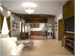 Design Of Suspended Ceilings In The Living Room Combined With The Kitchen
