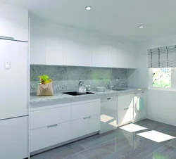 Kitchen with a gray countertop and apron in the interior photo
