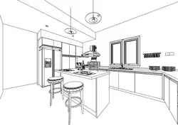 Kitchen interior in pencil