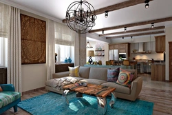 Kitchen Living Room Interior With Beams