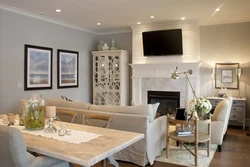 Living room interior with kitchen table
