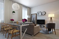 Living room interior with kitchen table