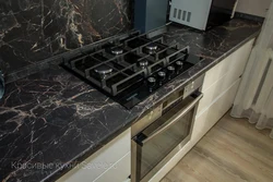 White Marquina marble in the kitchen interior