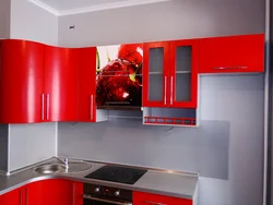 Red small kitchen design photo