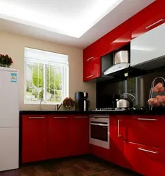 Red Small Kitchen Design Photo