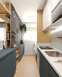 Design of a narrow and long kitchen with a balcony