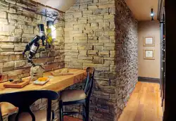 Photo of kitchen with stone panels