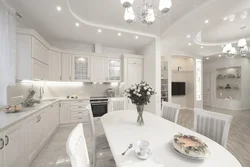 Kitchen living room in a modern style, bright in the house photo