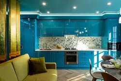 Blue kitchen living room interior