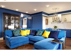 Blue Kitchen Living Room Interior