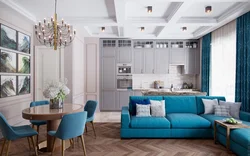 Blue Kitchen Living Room Interior