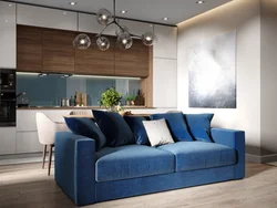 Blue kitchen living room interior