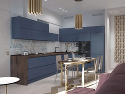 Blue kitchen living room interior