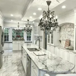 Kitchen interior with marble floor