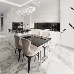 Kitchen interior with marble floor