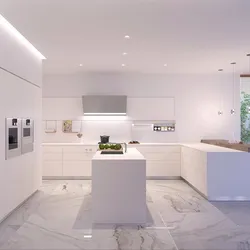 Kitchen interior with marble floor