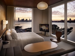 Bedroom interior with panoramic window