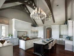 Kitchen interior with high ceilings photo