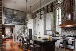 Kitchen interior with high ceilings photo