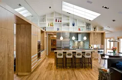 Kitchen interior with high ceilings photo