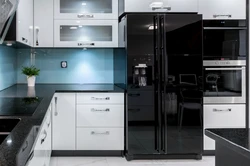 Black Refrigerator In The Kitchen Interior Photo How