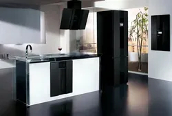 Kitchens with dark refrigerator photo