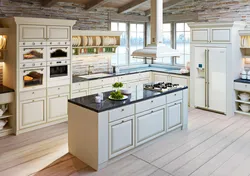 White household appliances in the kitchen interior