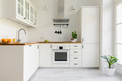 Kitchen design with white appliances interior photo